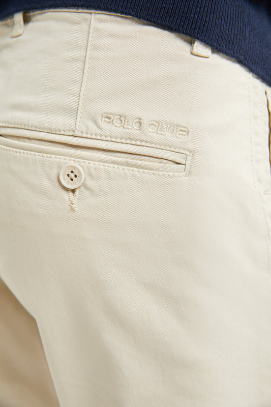 Chinohose Slim Fit beige mit Polo Club Logo auf der Gesäßtasche