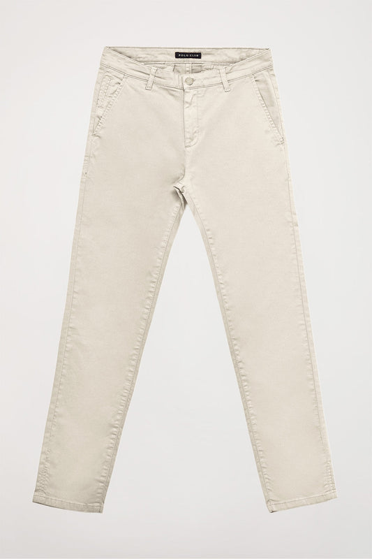 Beige slim-fit chinos with Polo Club logo on back pocket