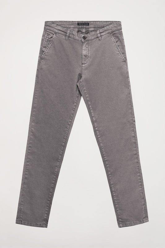 Pantalón chino gris de corte slim con logo Polo Club en bolsillo trasero