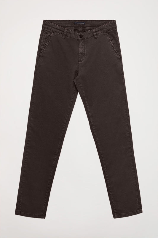 Pantalon chino slim marron foncé avec logo Polo Club sur la poche arrière