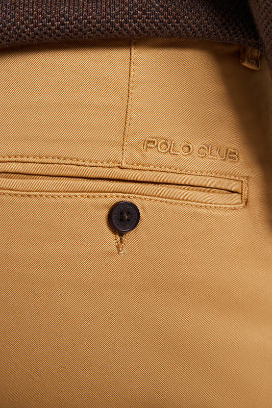 Brown slim-fit chinos with Polo Club logo on back pocket