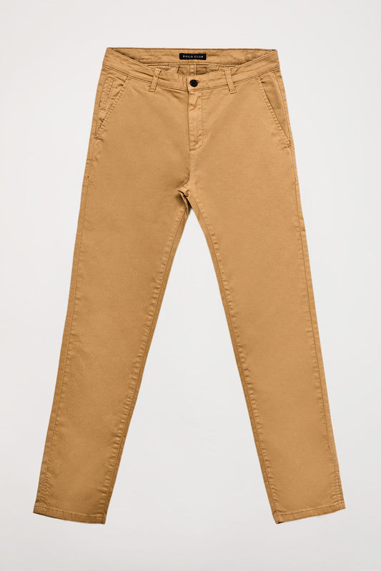 Brown slim-fit chinos with Polo Club logo on back pocket