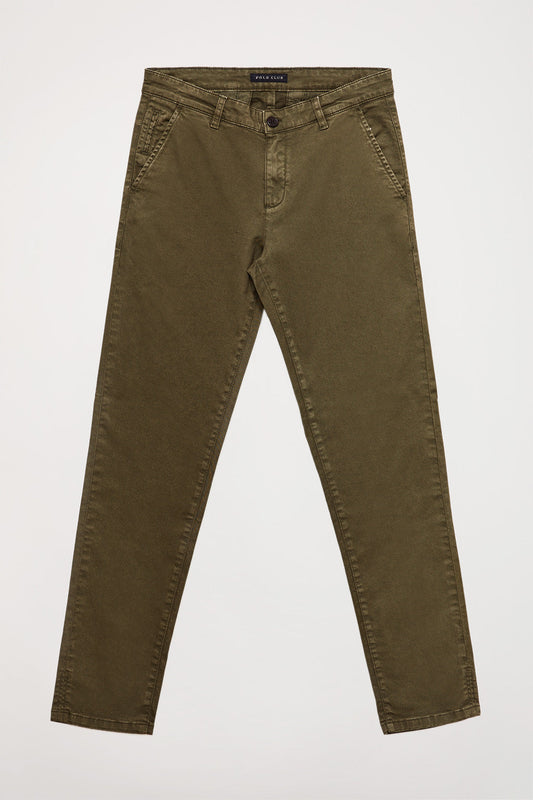Pantalon chino slim vert foncé avec logo Polo Club sur la poche arrière