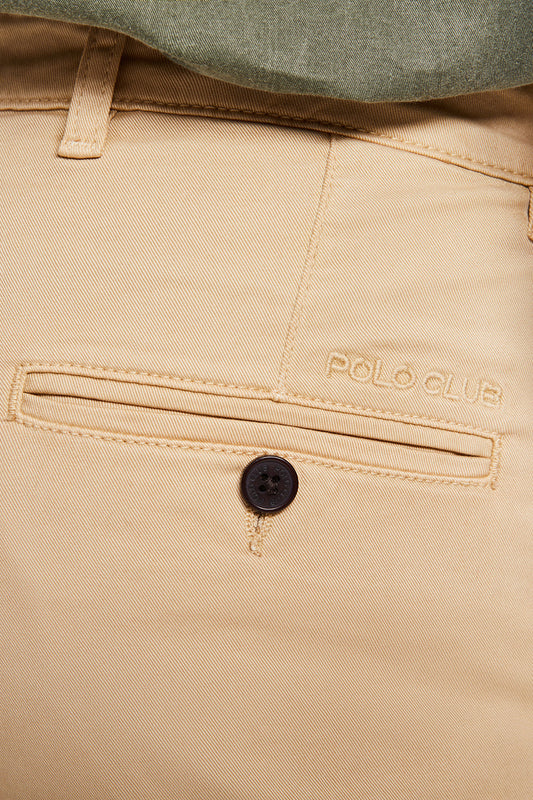 Piaskowe spodnie chino slim fit z logo Polo Club na tylnej kieszeni