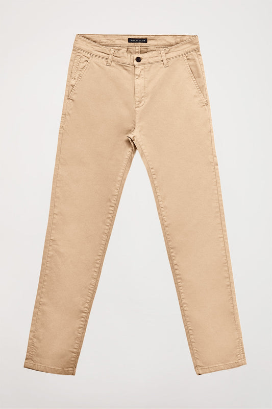 Pantaloni casual sabbia slim con logo Polo Club sulla tasca posteriore