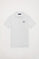 Piqué-Poloshirt weiß mit Knopfleiste mit drei Knöpfen und gummiertem Logo