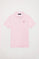 Różowa koszulka polo pique z plisą z trzema guzikami i kontrastującym gumowanym logo