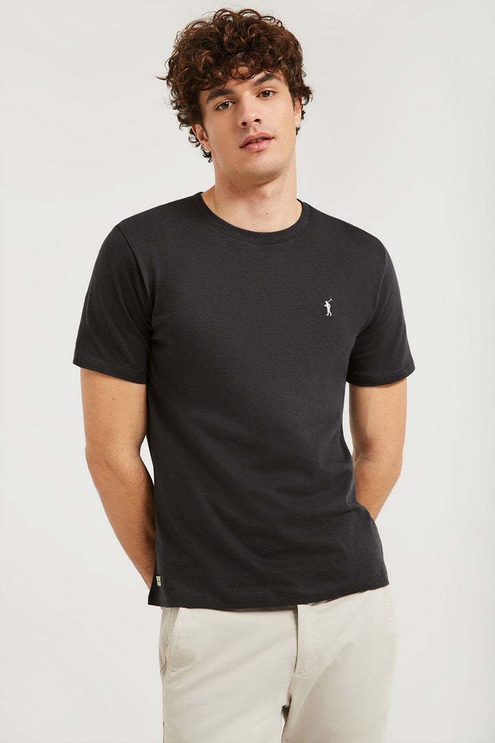 Asphalt-grey short-sleeve T-shirt with Rigby Go logo