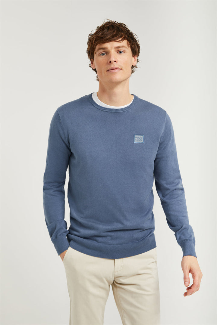 Schlichter Pullover denimblau mit Rundkragen und Polo Club Logo