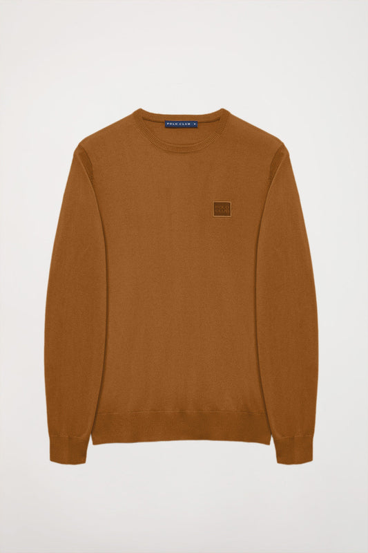 Brown round-neck basic jumper with Polo Club logo