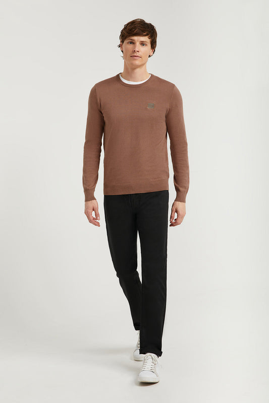 Taupe round-neck basic jumper with Polo Club logo