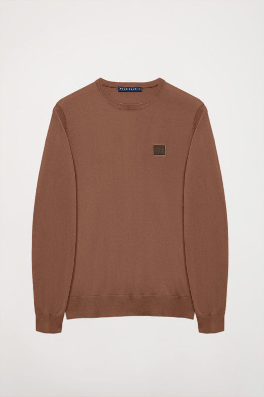 Taupe round-neck basic jumper with Polo Club logo