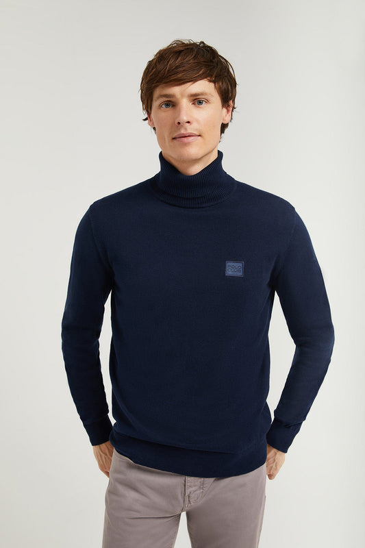 Navy-blue turtle-neck basic jumper with Polo Club logo
