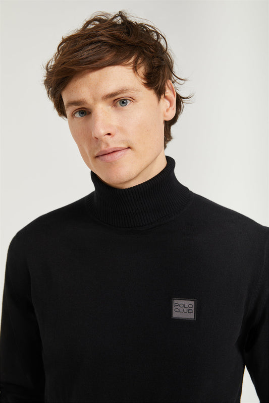 Schlichter Pullover schwarz mit Rollkragen und Polo Club Logo