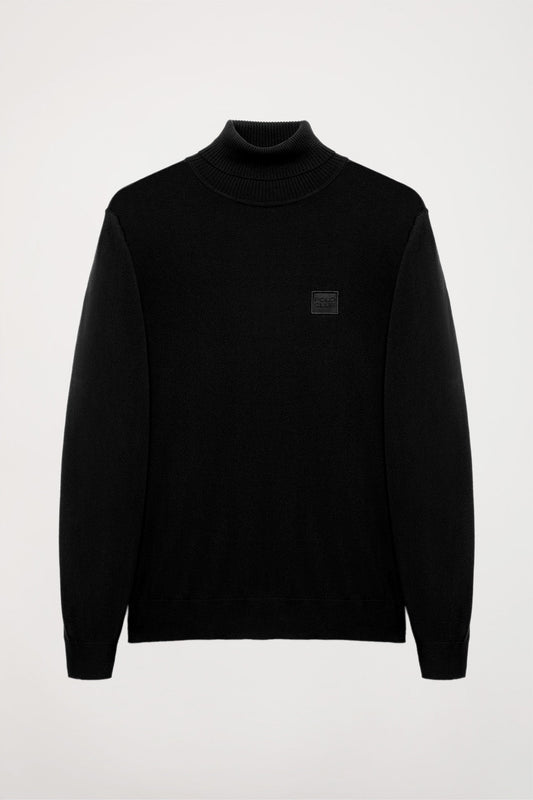 Schlichter Pullover schwarz mit Rollkragen und Polo Club Logo