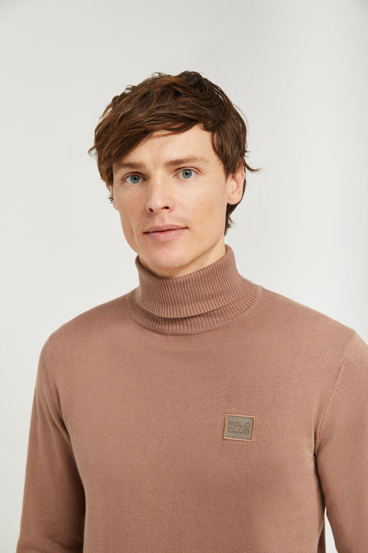 Schlichter Pullover taupe mit Rollkragen und Polo Club Logo