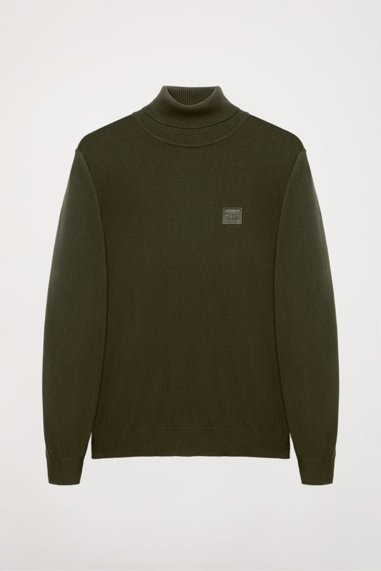 Olive-green turtle-neck basic jumper with Polo Club logo