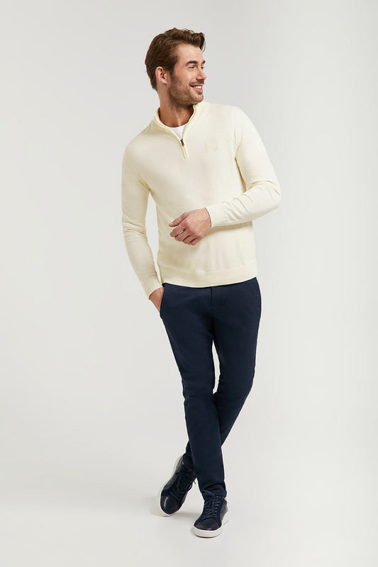 Beige high-neck basic jumper with zip and Polo Club logo