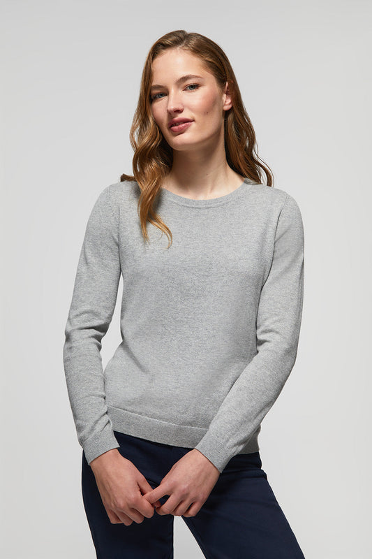 Schlichter Pullover grau meliert mit Rundkragen und Polo Club Logo