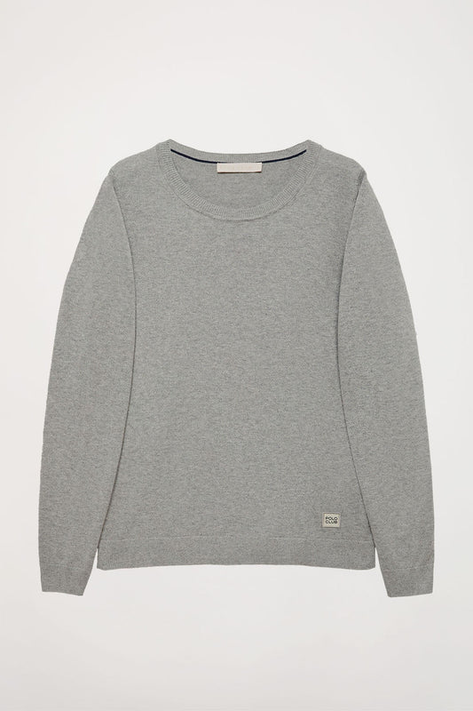 Schlichter Pullover grau meliert mit Rundkragen und Polo Club Logo