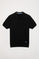 Black knitted polo shirt with detail on hem