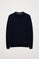 Navy-blue jumper with button-up polo collar and detail on hem