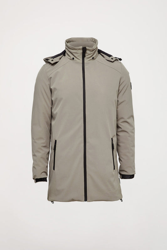 Grey technical coat with detachable hood