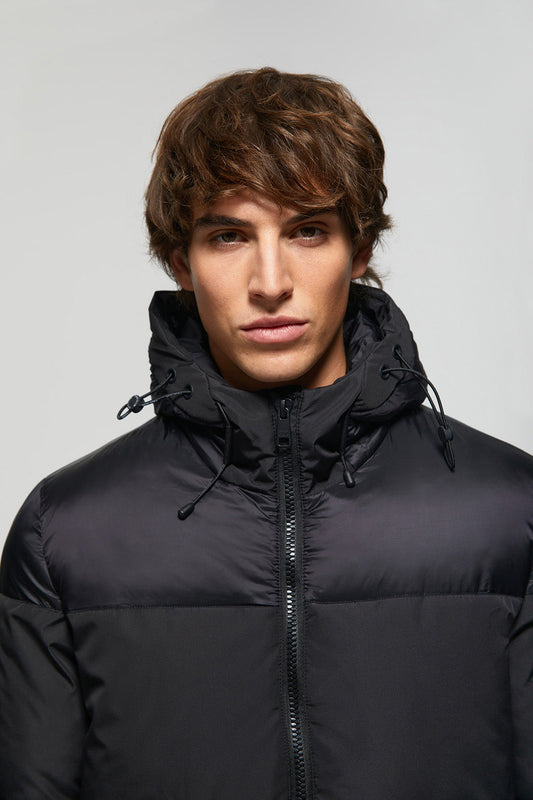 Black matte and glossy puffer jacket with sleeve patch