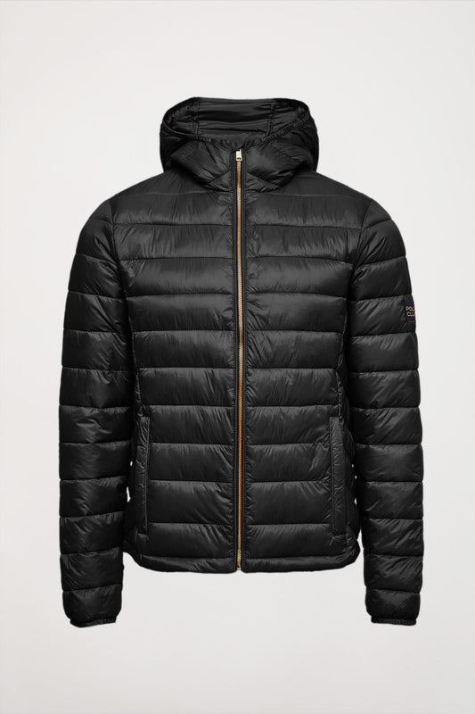 Ultralichte zwarte jas "Mickael" van gerecycleerd polyester met kap en stoffen Polo Club-label
