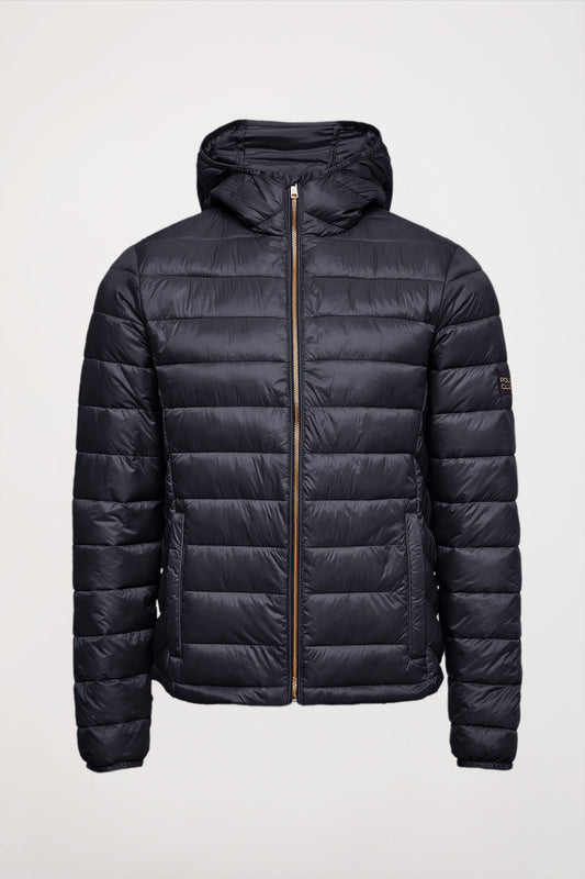 Navy ultralight recycled Mickael jacket with Polo Club textile label and hood