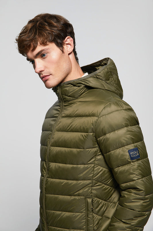 Olive-green ultralight recycled Mickael jacket with Polo Club textile label and hood