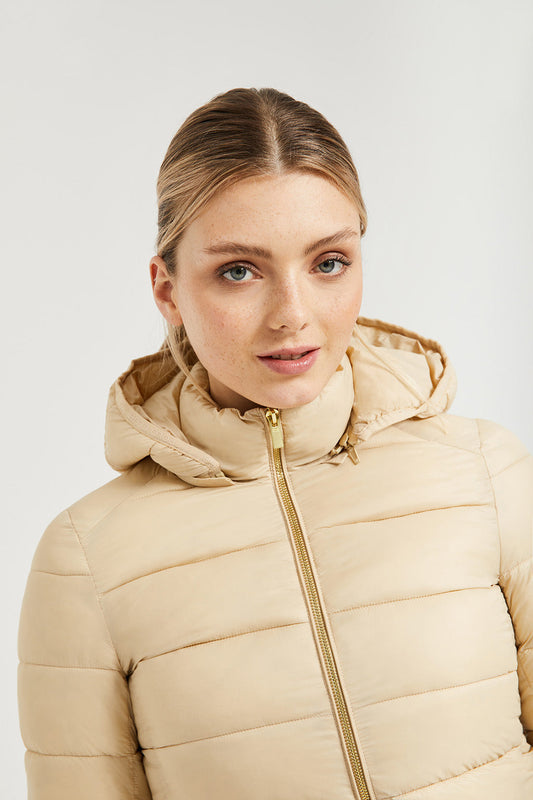 Sandy light recycled Claudette coat with Polo Club textile label and hood