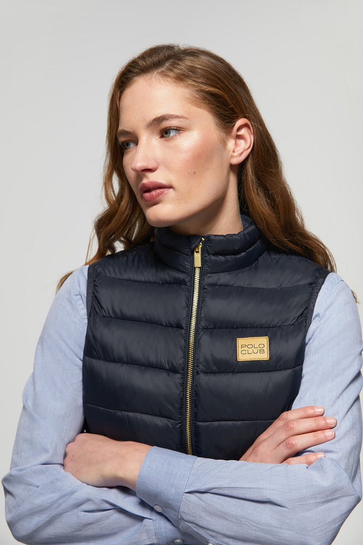 Navy-blue ultralight recycled Randa vest with Polo Club textile label