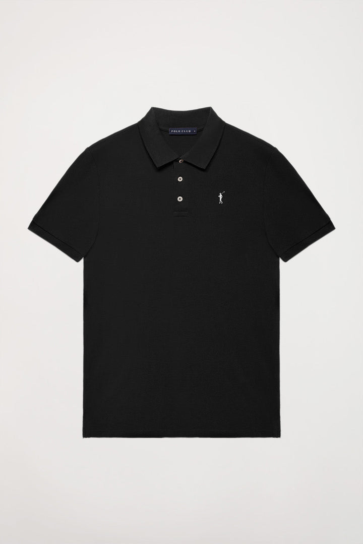 Czarna koszulka polo pique z plisą z trzema guzikami i wyszywanym logo Rigby Go