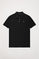 Piqué-Poloshirt schwarz mit Knopfleiste mit drei Knöpfen und Logo-Stickerei in Kontrastfarbe