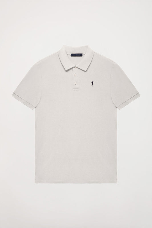 Piqué-Poloshirt weiß mit Knopfleiste mit drei Knöpfen und Logo-Stickerei in Kontrastfarbe