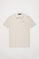 Beżowa koszulka polo pique z plisą z trzema guzikami i wyszywanym logo Rigby Go