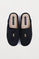 Black slippers with front embroidered logo in contrast colour