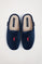 Navy-blue women’s slippers with logo