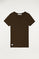 T-shirt bio marron à col ras de cou et logo brodé