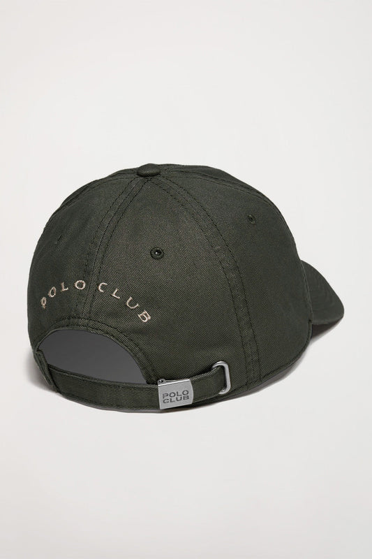Olive-green cap with Rigby Go embroidered logo