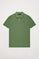 Piqué-Poloshirt grün mit Knopfleiste mit drei Knöpfen und Logo-Stickerei in Kontrastfarbe