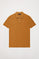 Brown pique polo shirt with three-button placket and contrast embroidered logo