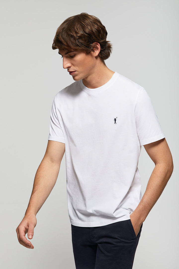White cotton basic T-shirt with Rigby Go logo