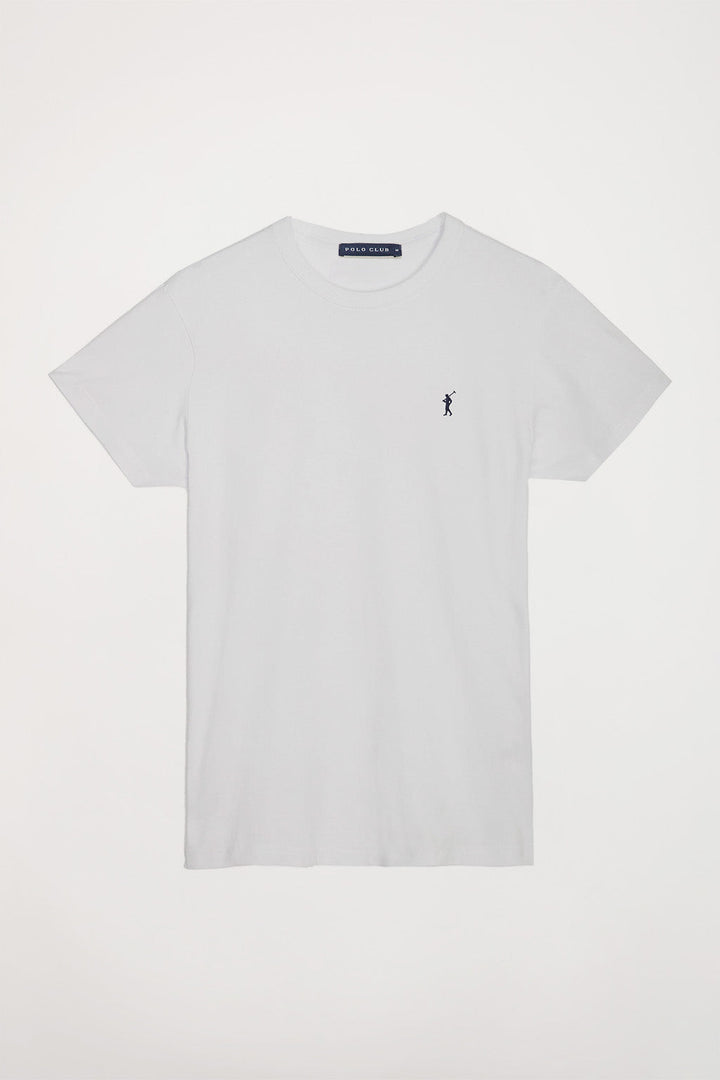 White cotton basic T-shirt with Rigby Go logo