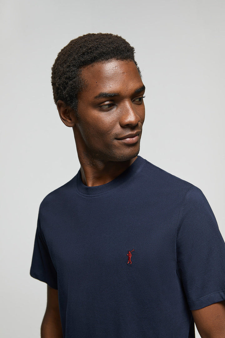 Kurzärmliges schlichtes Baumwoll-T-Shirt marineblau mit Rigby Go Logo