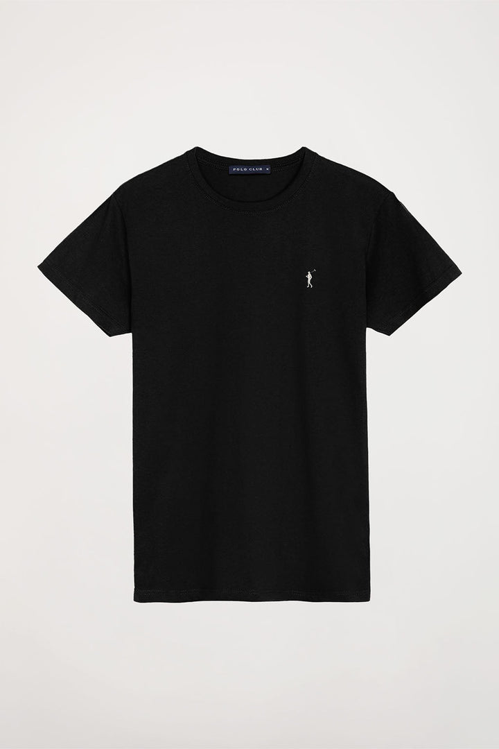 Black cotton basic T-shirt with Rigby Go logo