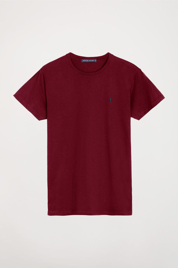 Schlichtes Baumwoll-T-Shirt granatrot mit Rigby Go Logo