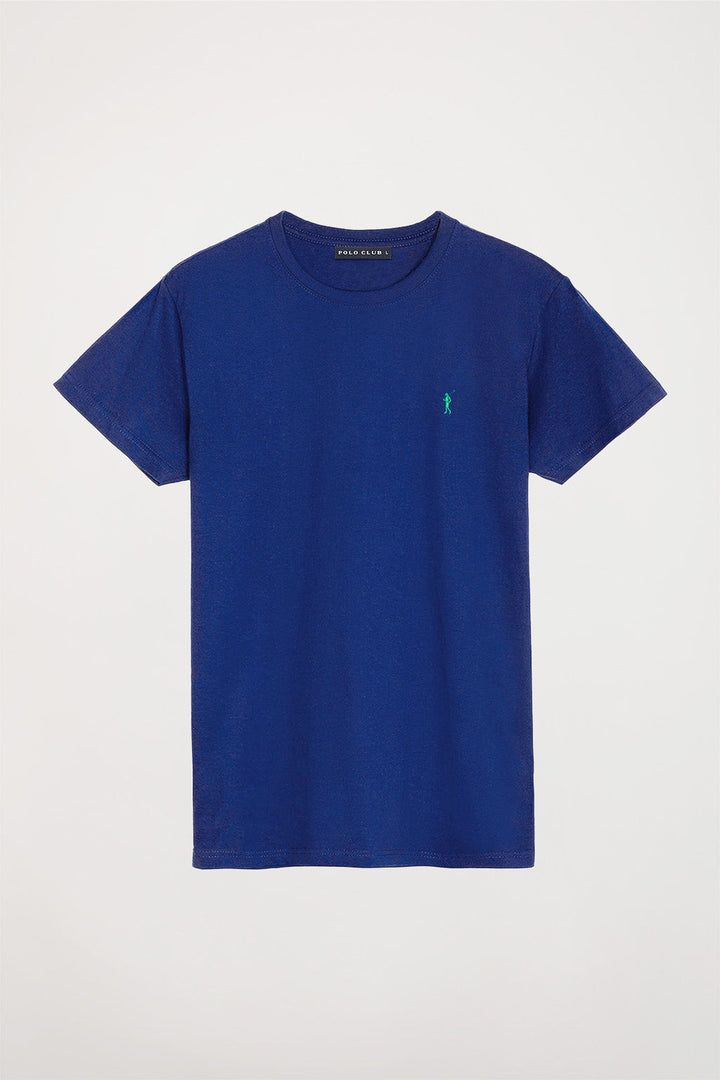 Schlichtes Baumwoll-T-Shirt königsblau mit Rigby Go Logo