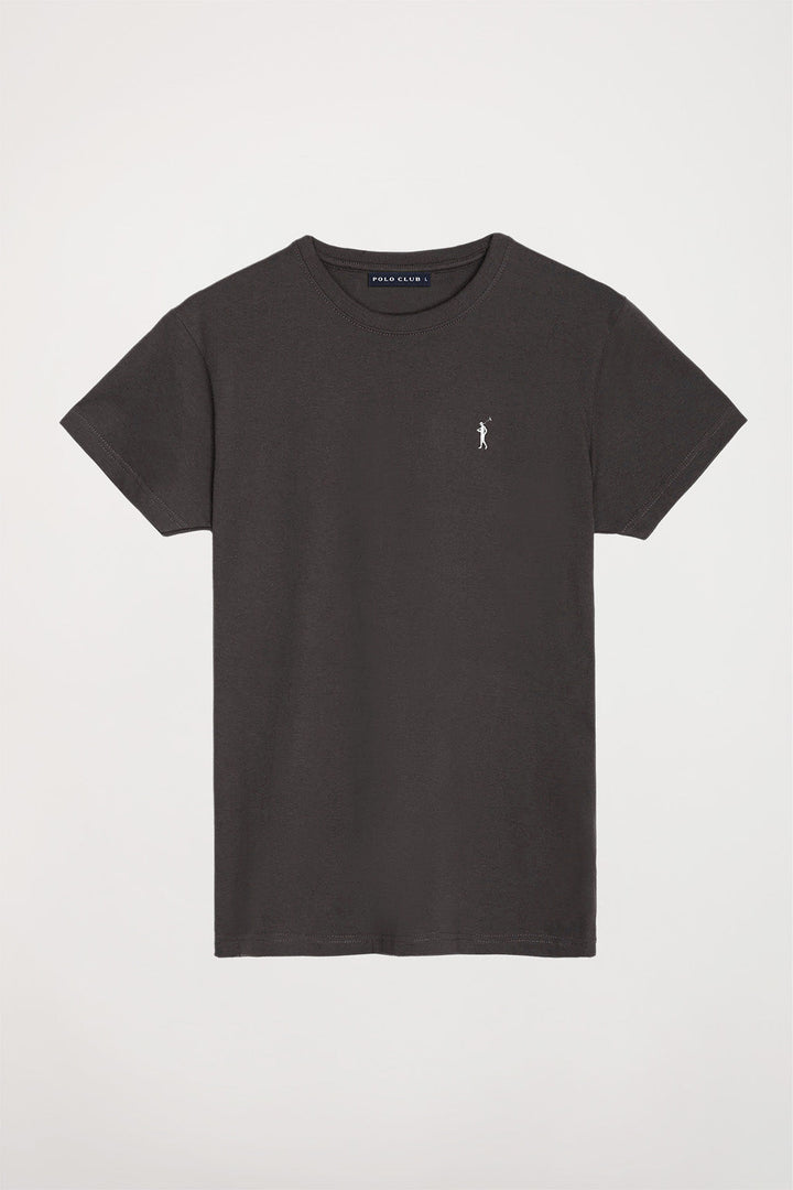 Asphalt-grey cotton basic T-shirt with Rigby Go logo